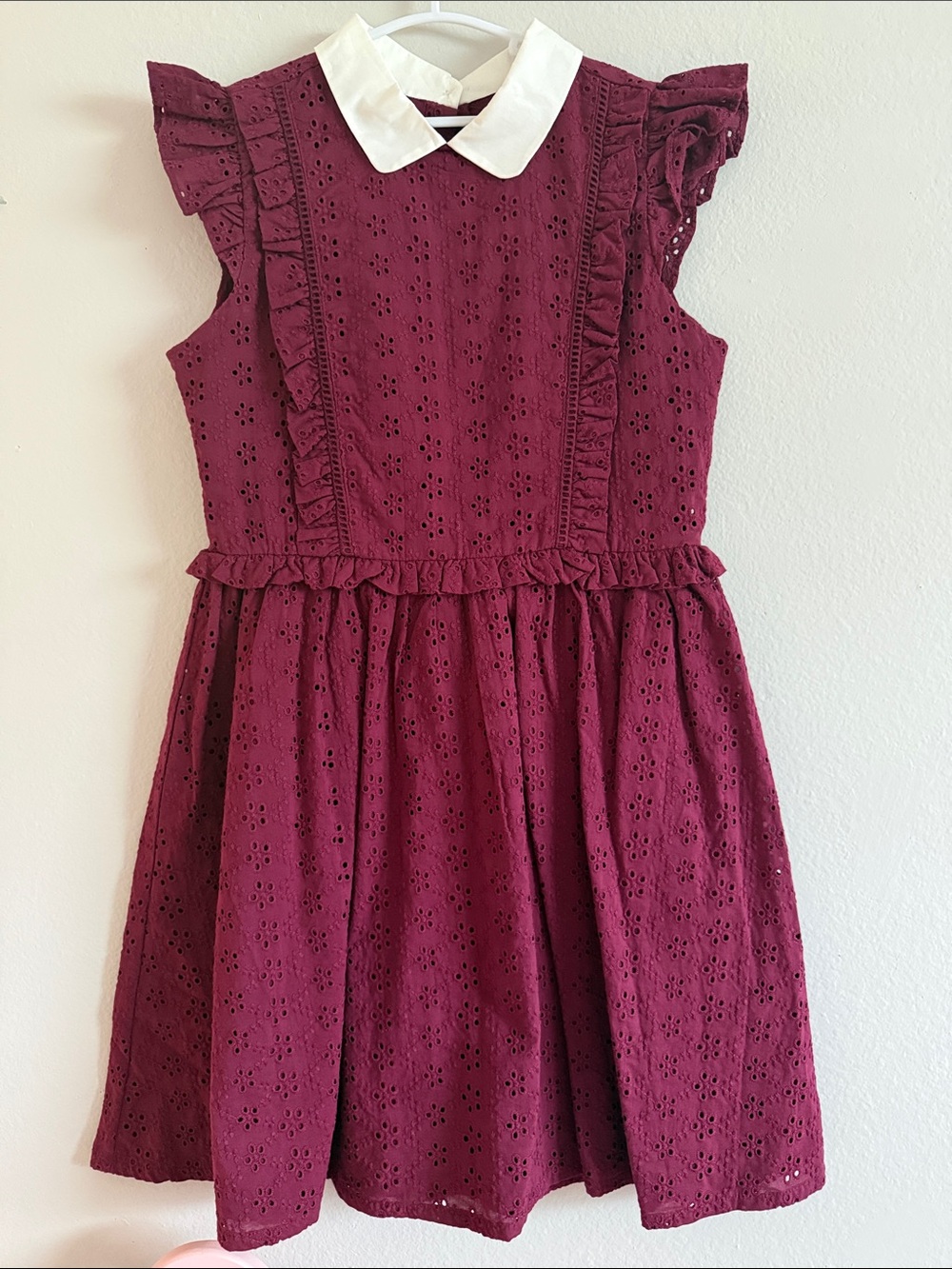 Janie and Jack Burgundy Eyelet Dress with White Collar